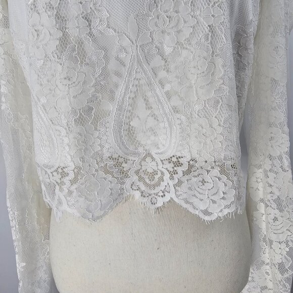 Lulus Women's Ivory Lace Long Puff Sleeve Cropped Blouse Size XL NWT - Picture 4 of 15